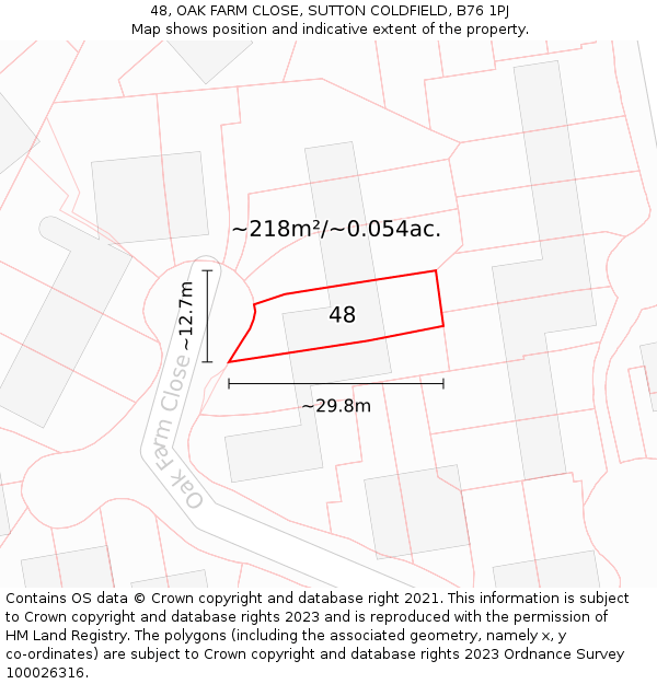 48, OAK FARM CLOSE, SUTTON COLDFIELD, B76 1PJ: Plot and title map