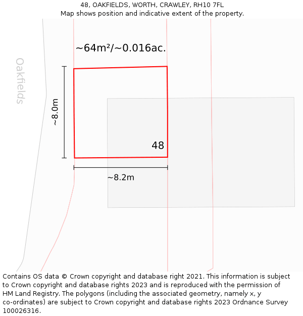 48, OAKFIELDS, WORTH, CRAWLEY, RH10 7FL: Plot and title map