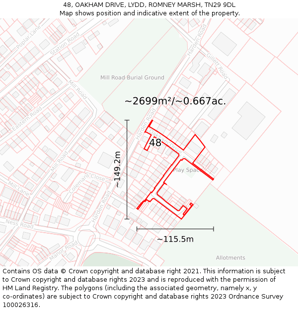 48, OAKHAM DRIVE, LYDD, ROMNEY MARSH, TN29 9DL: Plot and title map