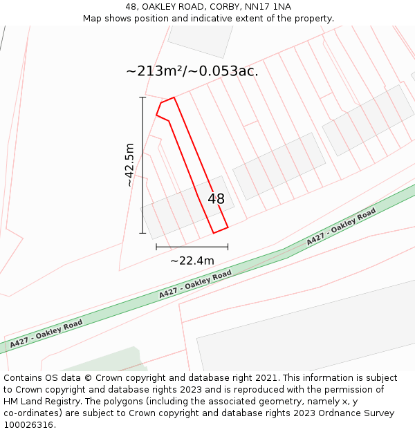 48, OAKLEY ROAD, CORBY, NN17 1NA: Plot and title map