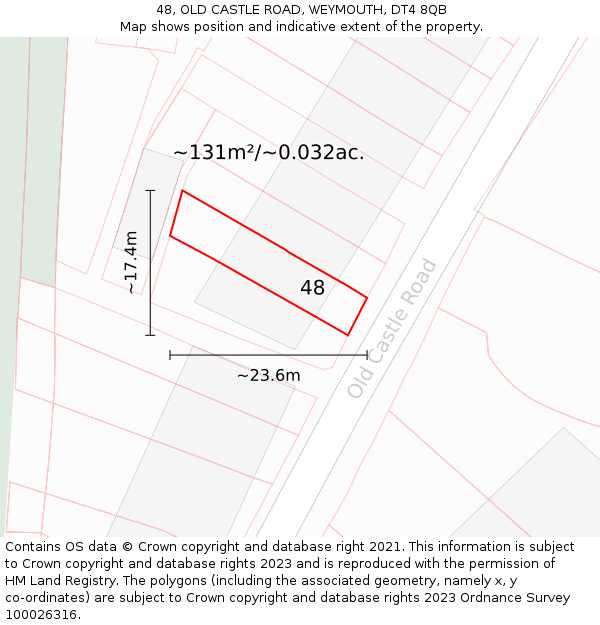 48, OLD CASTLE ROAD, WEYMOUTH, DT4 8QB: Plot and title map