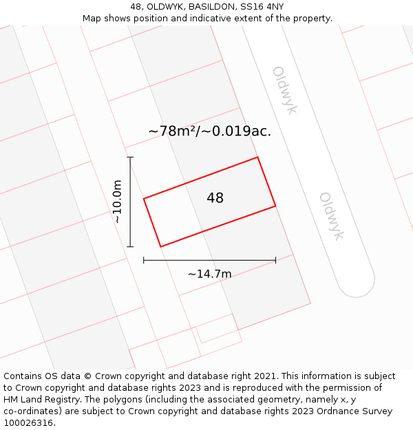 48, OLDWYK, BASILDON, SS16 4NY: Plot and title map