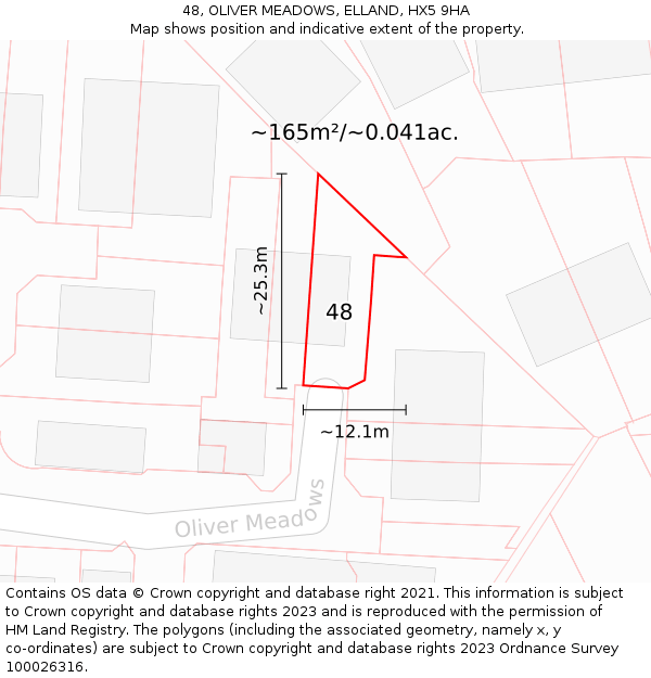 48, OLIVER MEADOWS, ELLAND, HX5 9HA: Plot and title map