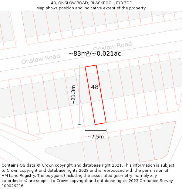 48, ONSLOW ROAD, BLACKPOOL, FY3 7DF: Plot and title map