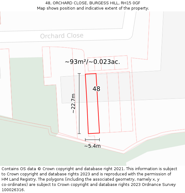 48, ORCHARD CLOSE, BURGESS HILL, RH15 0GF: Plot and title map