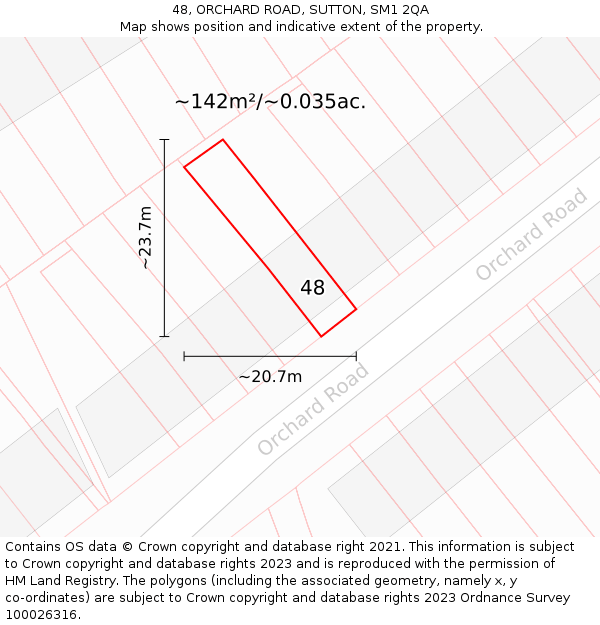 48, ORCHARD ROAD, SUTTON, SM1 2QA: Plot and title map