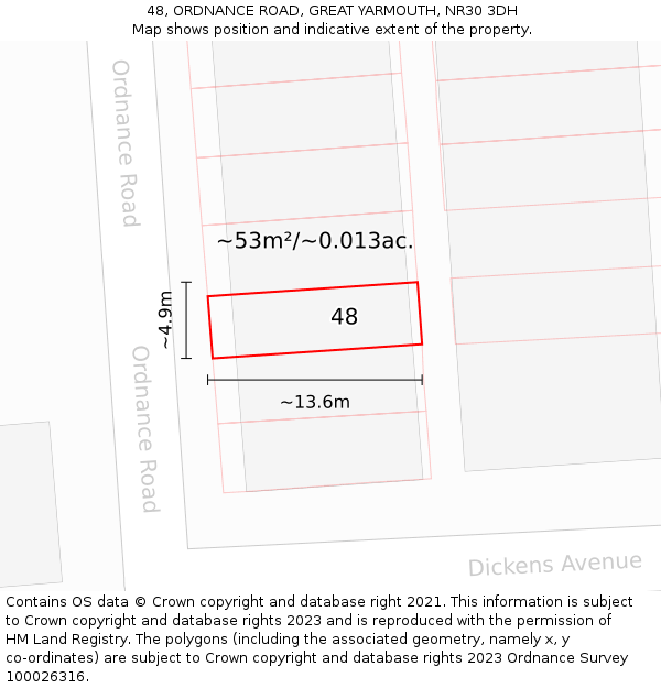 48, ORDNANCE ROAD, GREAT YARMOUTH, NR30 3DH: Plot and title map