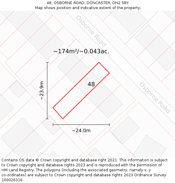 48, OSBORNE ROAD, DONCASTER, DN2 5BY: Plot and title map