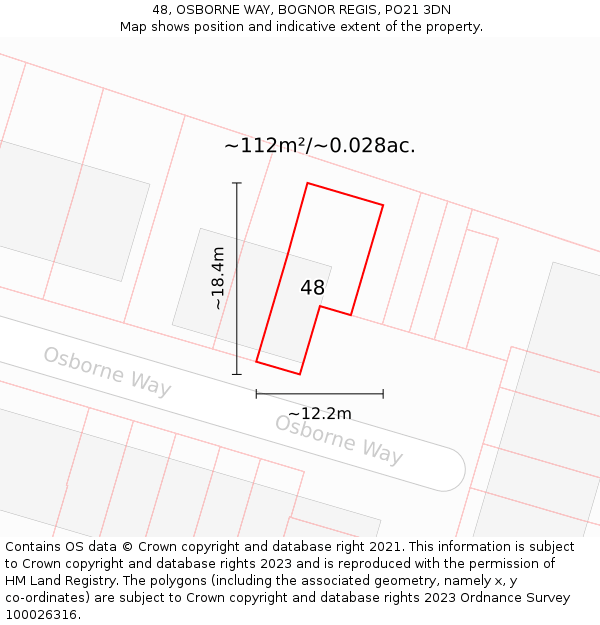 48, OSBORNE WAY, BOGNOR REGIS, PO21 3DN: Plot and title map
