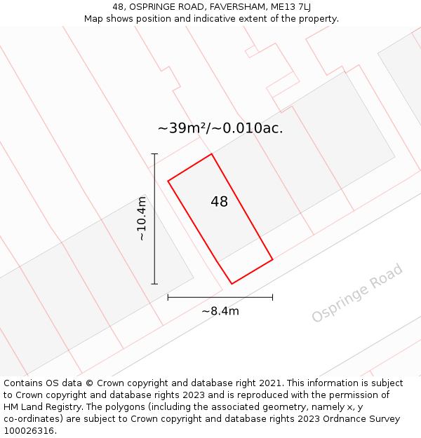 48, OSPRINGE ROAD, FAVERSHAM, ME13 7LJ: Plot and title map