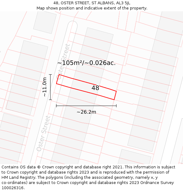 48, OSTER STREET, ST ALBANS, AL3 5JL: Plot and title map