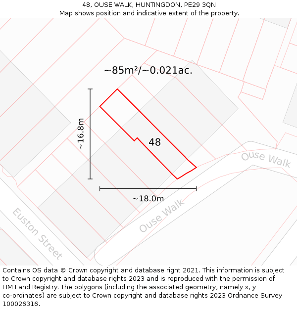 48, OUSE WALK, HUNTINGDON, PE29 3QN: Plot and title map