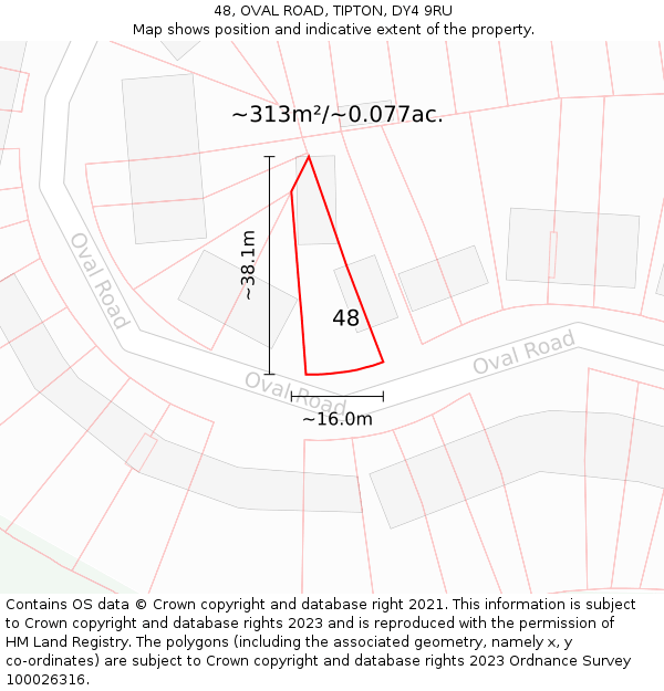 48, OVAL ROAD, TIPTON, DY4 9RU: Plot and title map