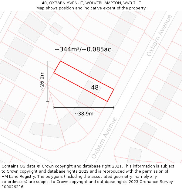 48, OXBARN AVENUE, WOLVERHAMPTON, WV3 7HE: Plot and title map