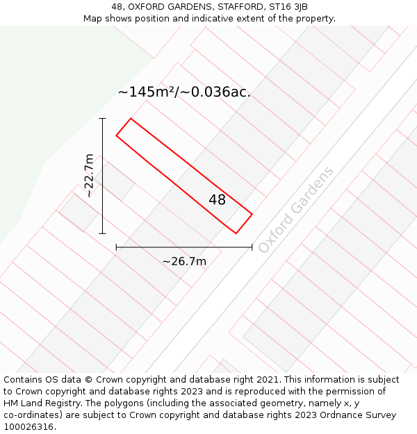 48, OXFORD GARDENS, STAFFORD, ST16 3JB: Plot and title map