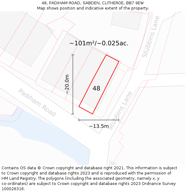 48, PADIHAM ROAD, SABDEN, CLITHEROE, BB7 9EW: Plot and title map