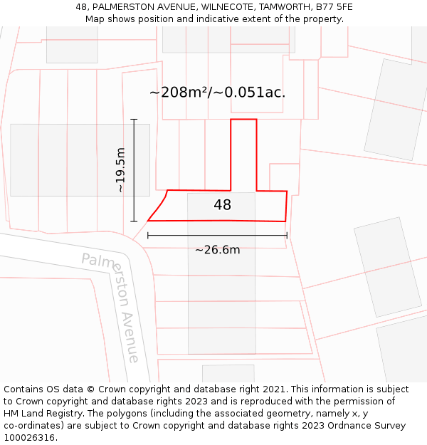48, PALMERSTON AVENUE, WILNECOTE, TAMWORTH, B77 5FE: Plot and title map