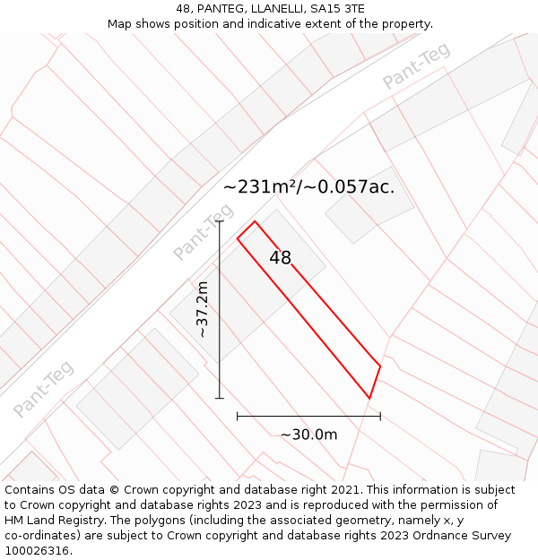 48, PANTEG, LLANELLI, SA15 3TE: Plot and title map