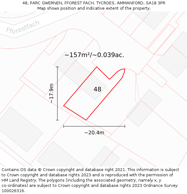 48, PARC GWERNEN, FFOREST FACH, TYCROES, AMMANFORD, SA18 3PR: Plot and title map