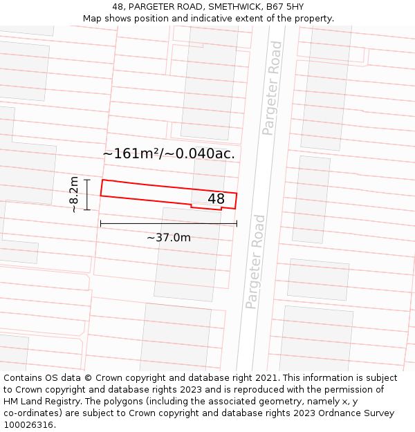 48, PARGETER ROAD, SMETHWICK, B67 5HY: Plot and title map
