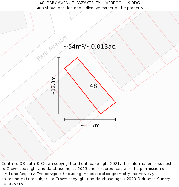48, PARK AVENUE, FAZAKERLEY, LIVERPOOL, L9 9DG: Plot and title map