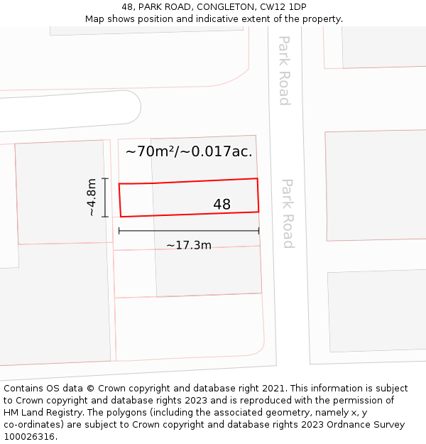 48, PARK ROAD, CONGLETON, CW12 1DP: Plot and title map