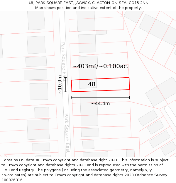 48, PARK SQUARE EAST, JAYWICK, CLACTON-ON-SEA, CO15 2NN: Plot and title map