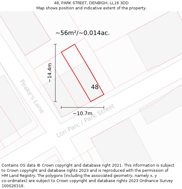 48, PARK STREET, DENBIGH, LL16 3DD: Plot and title map