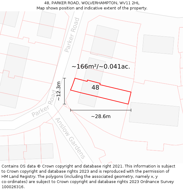 48, PARKER ROAD, WOLVERHAMPTON, WV11 2HL: Plot and title map