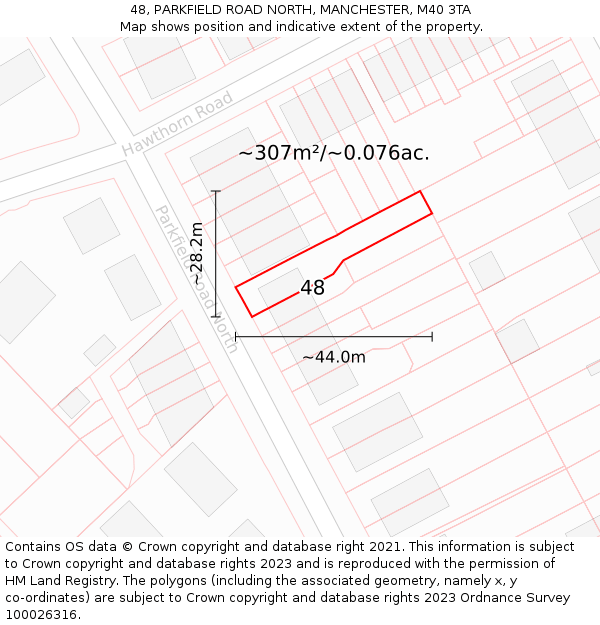 48, PARKFIELD ROAD NORTH, MANCHESTER, M40 3TA: Plot and title map