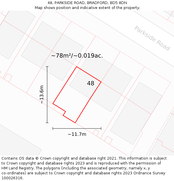 48, PARKSIDE ROAD, BRADFORD, BD5 8DN: Plot and title map