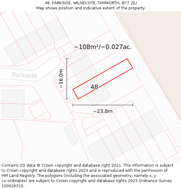 48, PARKSIDE, WILNECOTE, TAMWORTH, B77 2JU: Plot and title map