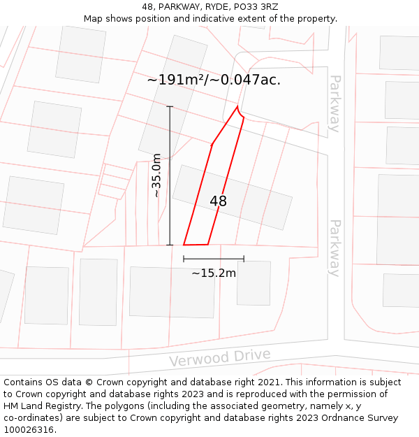 48, PARKWAY, RYDE, PO33 3RZ: Plot and title map
