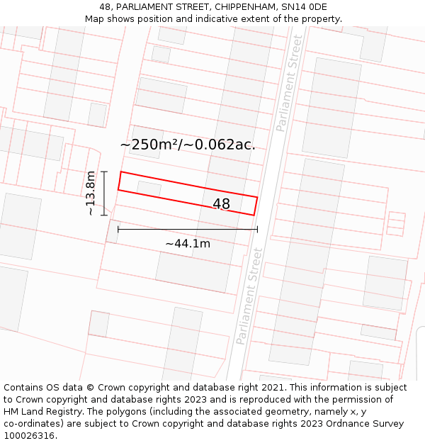 48, PARLIAMENT STREET, CHIPPENHAM, SN14 0DE: Plot and title map