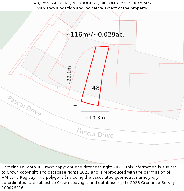 48, PASCAL DRIVE, MEDBOURNE, MILTON KEYNES, MK5 6LS: Plot and title map