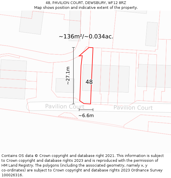 48, PAVILION COURT, DEWSBURY, WF12 8RZ: Plot and title map