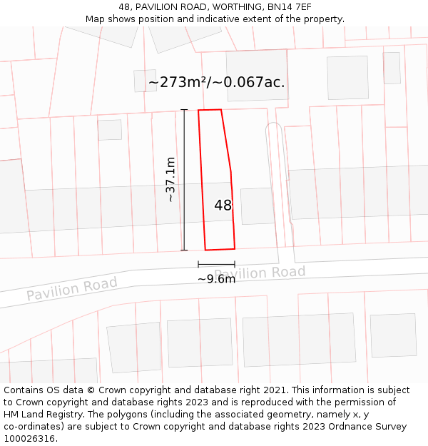48, PAVILION ROAD, WORTHING, BN14 7EF: Plot and title map