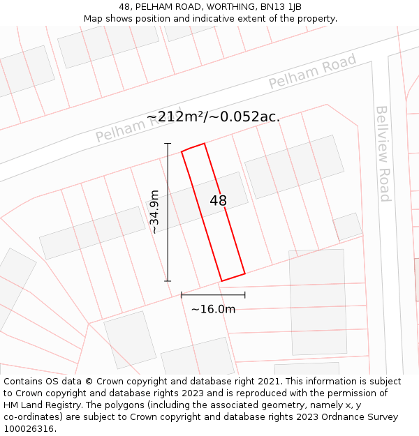 48, PELHAM ROAD, WORTHING, BN13 1JB: Plot and title map