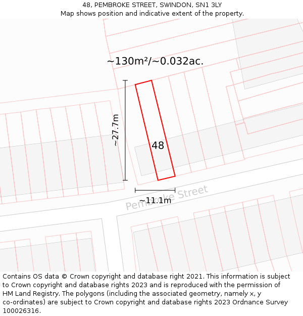 48, PEMBROKE STREET, SWINDON, SN1 3LY: Plot and title map