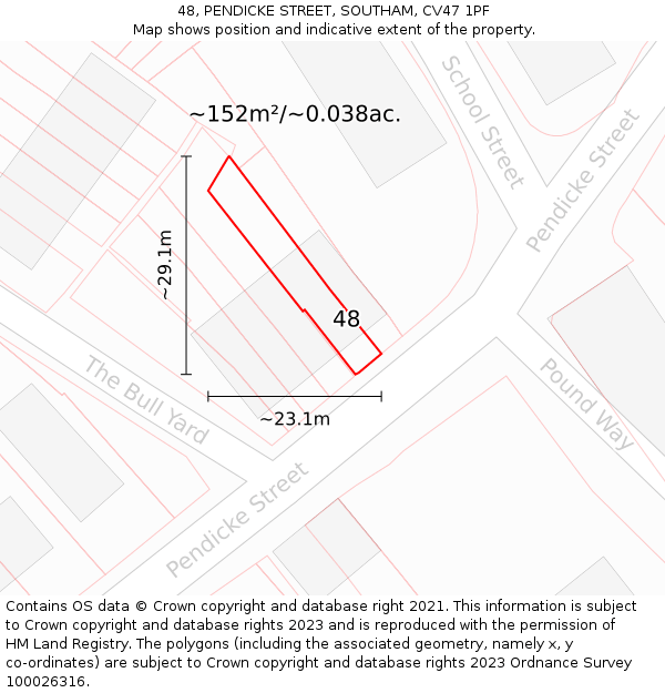 48, PENDICKE STREET, SOUTHAM, CV47 1PF: Plot and title map