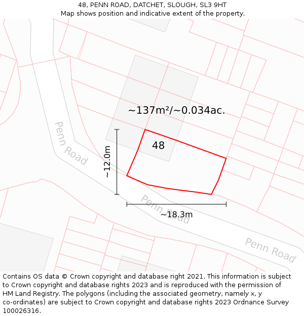 48, PENN ROAD, DATCHET, SLOUGH, SL3 9HT: Plot and title map