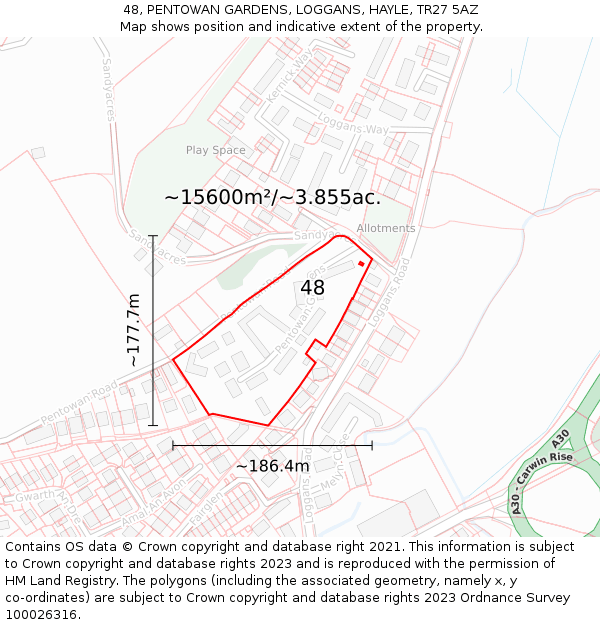 48, PENTOWAN GARDENS, LOGGANS, HAYLE, TR27 5AZ: Plot and title map