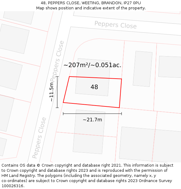 48, PEPPERS CLOSE, WEETING, BRANDON, IP27 0PU: Plot and title map