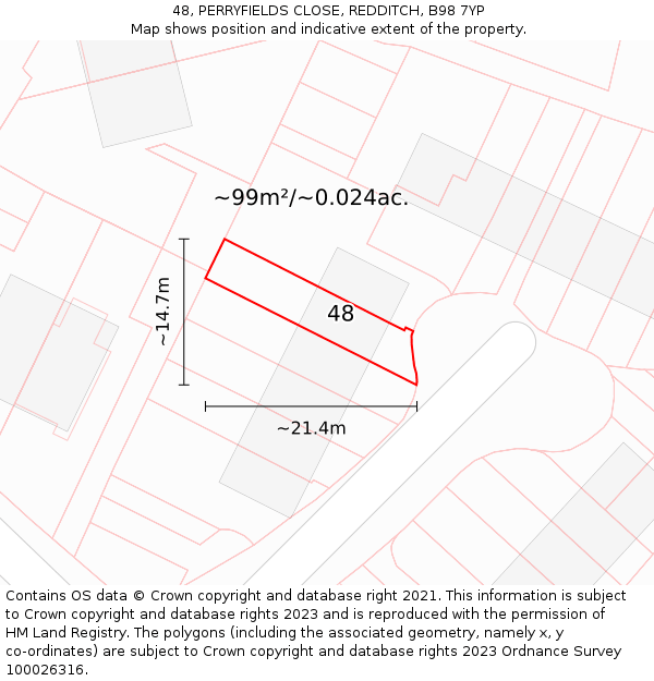 48, PERRYFIELDS CLOSE, REDDITCH, B98 7YP: Plot and title map