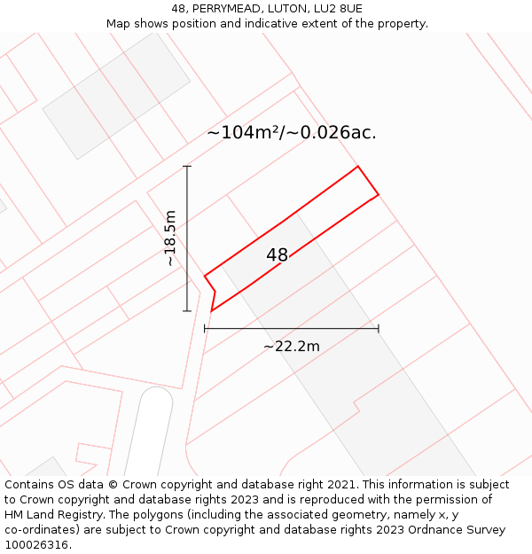 48, PERRYMEAD, LUTON, LU2 8UE: Plot and title map