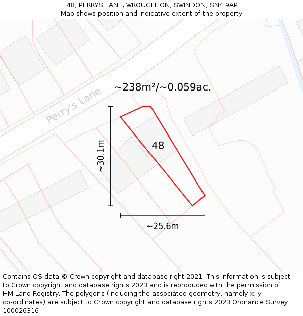 48, PERRYS LANE, WROUGHTON, SWINDON, SN4 9AP: Plot and title map