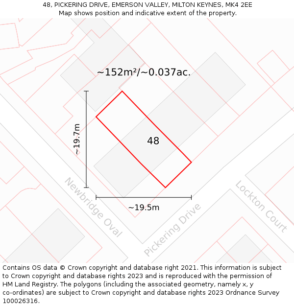 48, PICKERING DRIVE, EMERSON VALLEY, MILTON KEYNES, MK4 2EE: Plot and title map