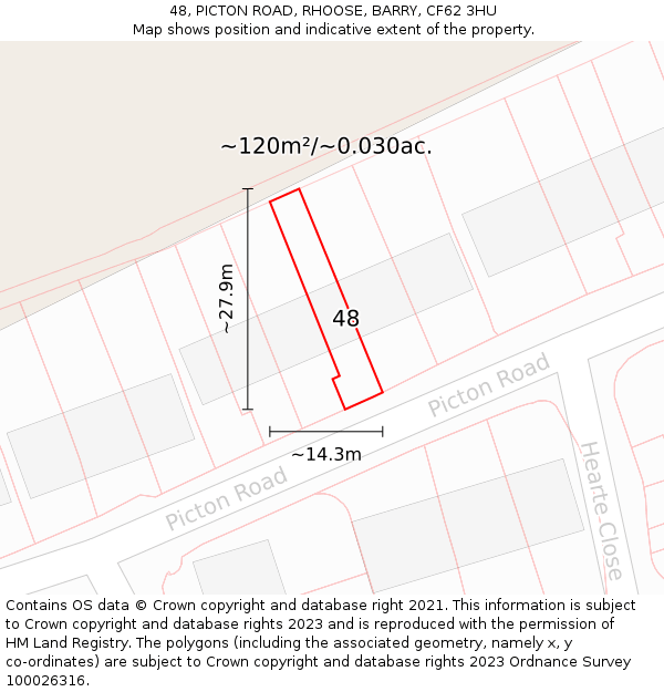 48, PICTON ROAD, RHOOSE, BARRY, CF62 3HU: Plot and title map