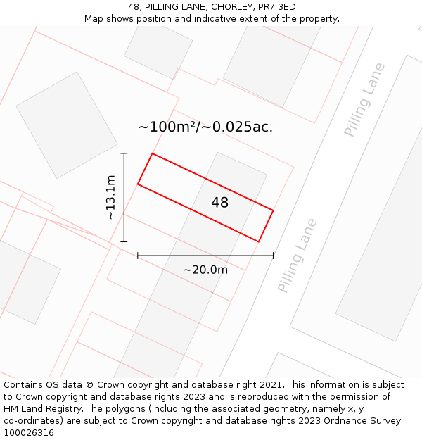48, PILLING LANE, CHORLEY, PR7 3ED: Plot and title map