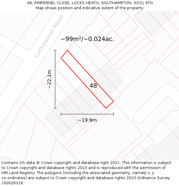 48, PIMPERNEL CLOSE, LOCKS HEATH, SOUTHAMPTON, SO31 6TN: Plot and title map